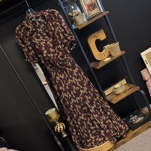 Polo by Ralph Lauren Navy Burgundy And Tan Floral Maxi Dress